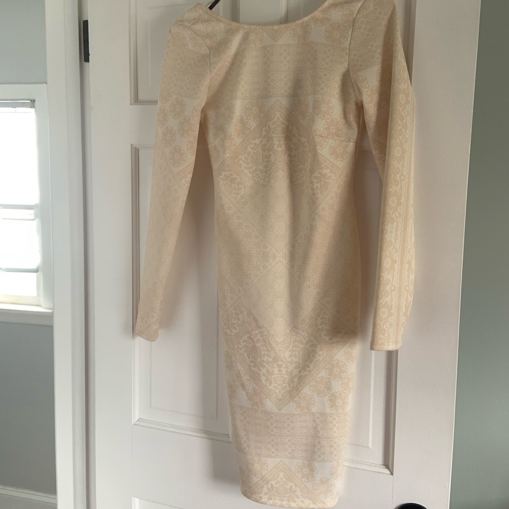 Kardashian Kollection White Bodycon Gold Dress Long Sleeve